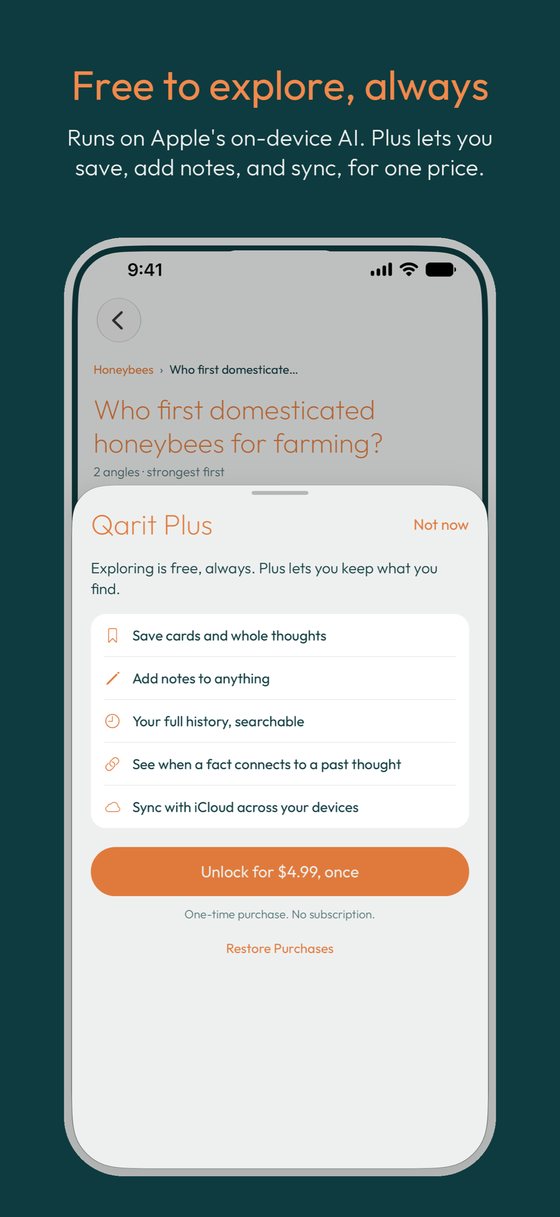 Free to explore, with Qarit Plus for saving, notes and sync